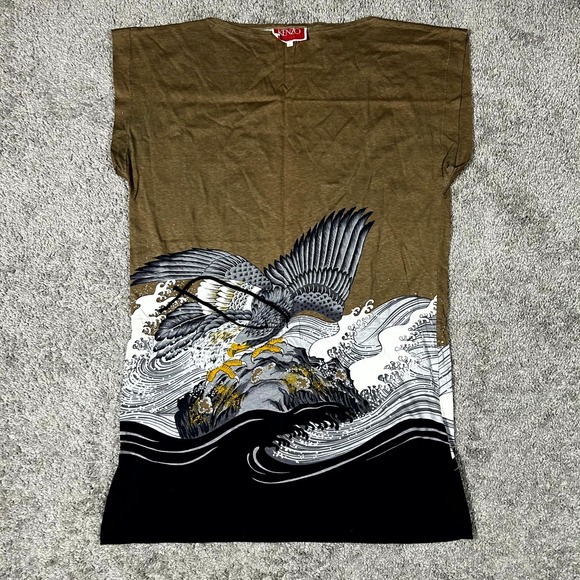 Vtg 70s Kenzo Japanese Eagle Traditional T-Shirt Women's L Brown Streetwear Tee - Picture 1 of 8
